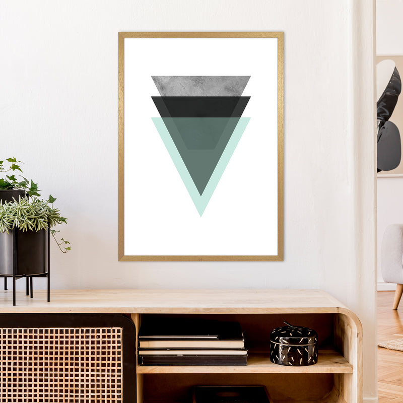 Geometric Mint And Black Triangles  Art Print by Pixy Paper A1 Print Only