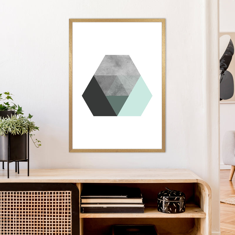 Geometric Mint And Black Hexagon  Art Print by Pixy Paper A1 Print Only