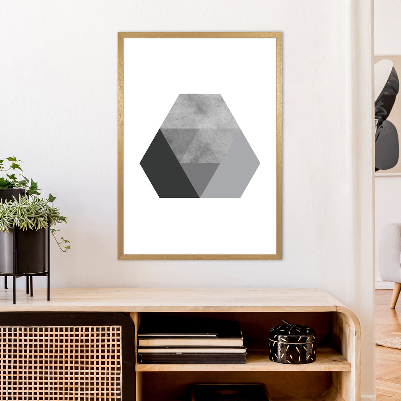 Geometric Grey And Black Hexagon  Art Print by Pixy Paper A1 Print Only
