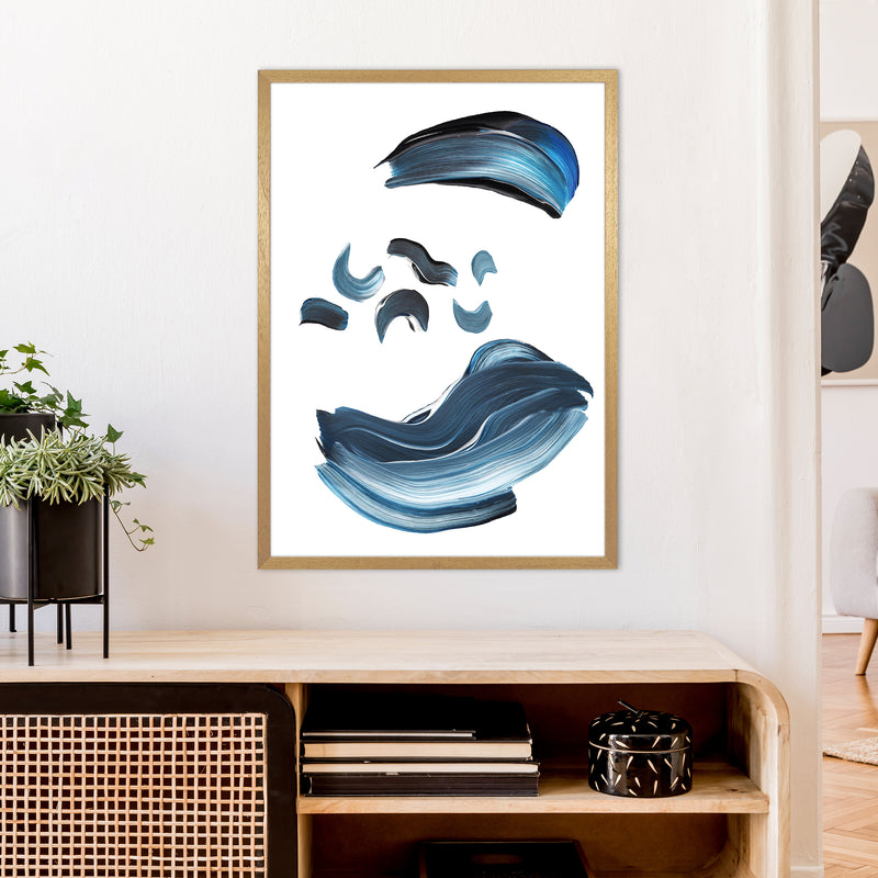 Dark Blue And Grey Paint Strokes  Art Print by Pixy Paper A1 Print Only
