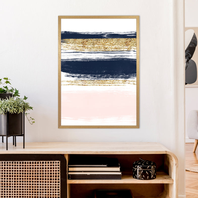 Lux Navy And Pink Paint Stripes  Art Print by Pixy Paper A1 Print Only