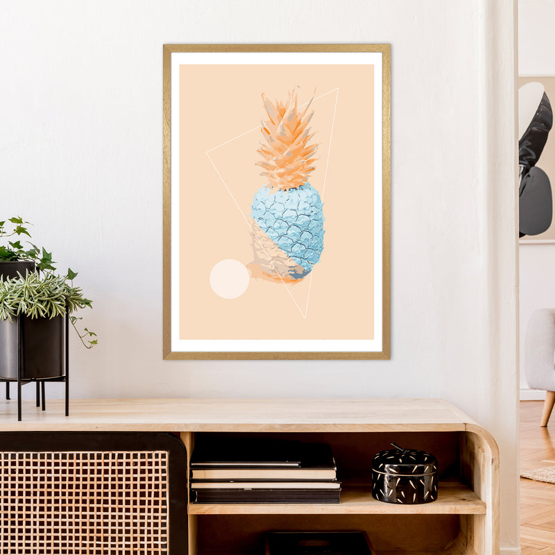 Pineapple In Blue With Peach  Art Print by Pixy Paper A1 Print Only