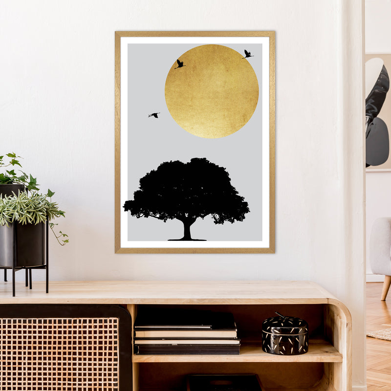 Gold Sun And Tree Abstract  Art Print by Pixy Paper A1 Print Only