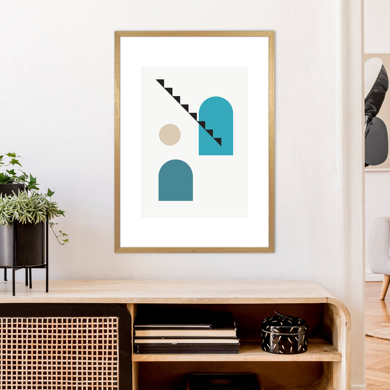 Mita Teal Stairs Left N3  Art Print by Pixy Paper A1 Print Only