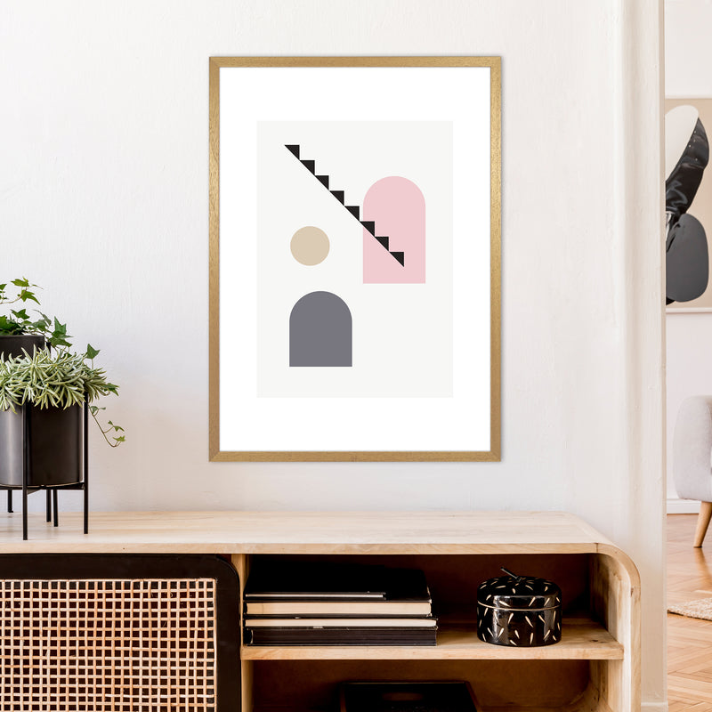 Mila Pink Stairs Left N4  Art Print by Pixy Paper A1 Print Only