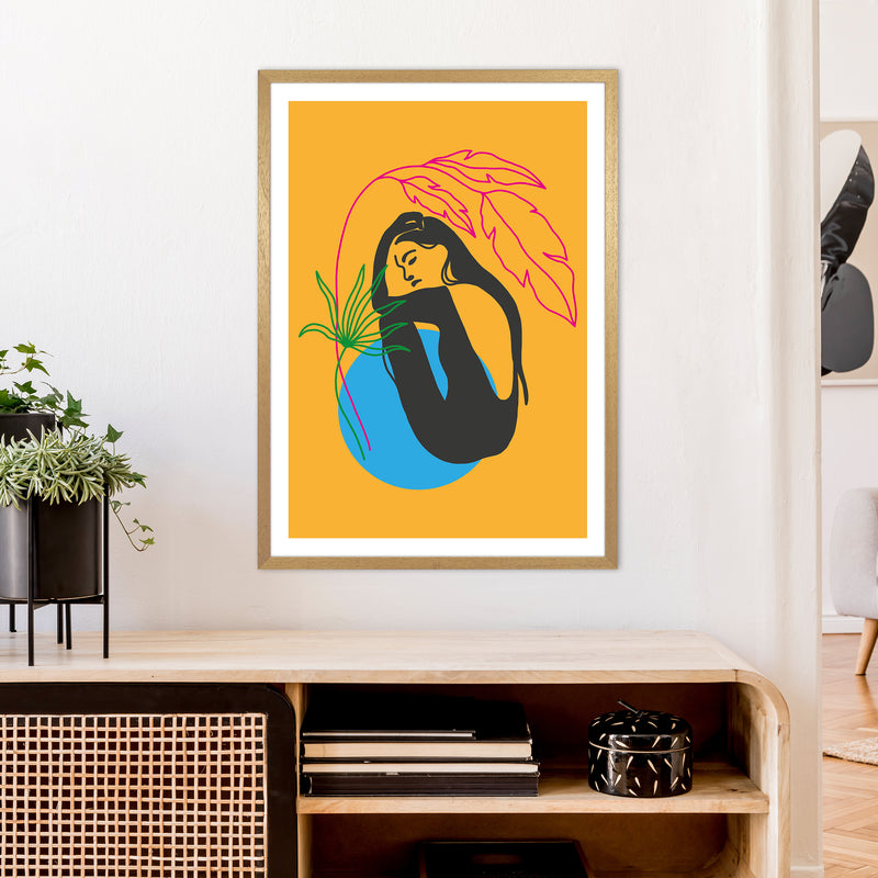 Girl Under Plant Yellow Neon Funk  Art Print by Pixy Paper A1 Print Only