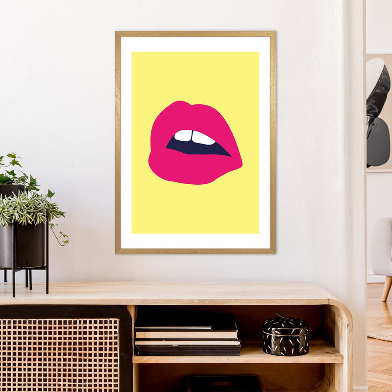 Pink Lips Yellow Back  Art Print by Pixy Paper A1 Print Only