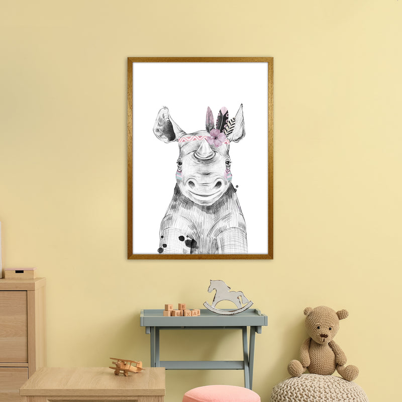 Safari Babies Rhino With Head Feathers  Art Print by Pixy Paper A1 Print Only