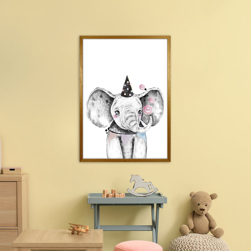 Safari Babies Elephant With Party Hat  Art Print by Pixy Paper A1 Print Only