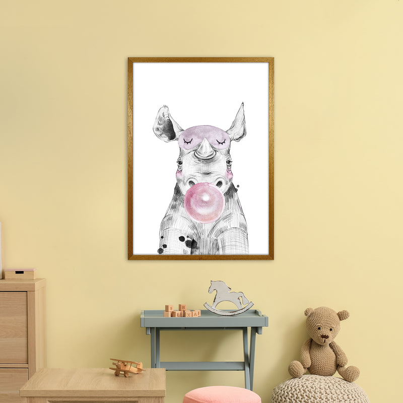 Safari Babies Rhino With Bubble  Art Print by Pixy Paper A1 Print Only