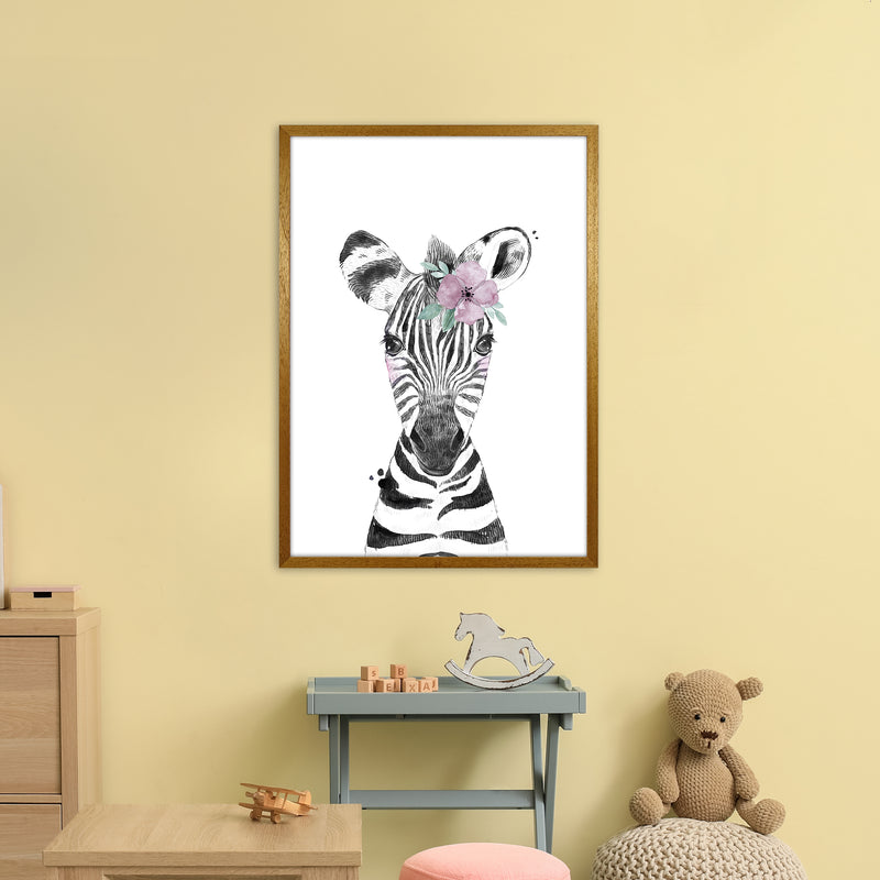 Safari Babies Zebra With Flower  Art Print by Pixy Paper A1 Print Only