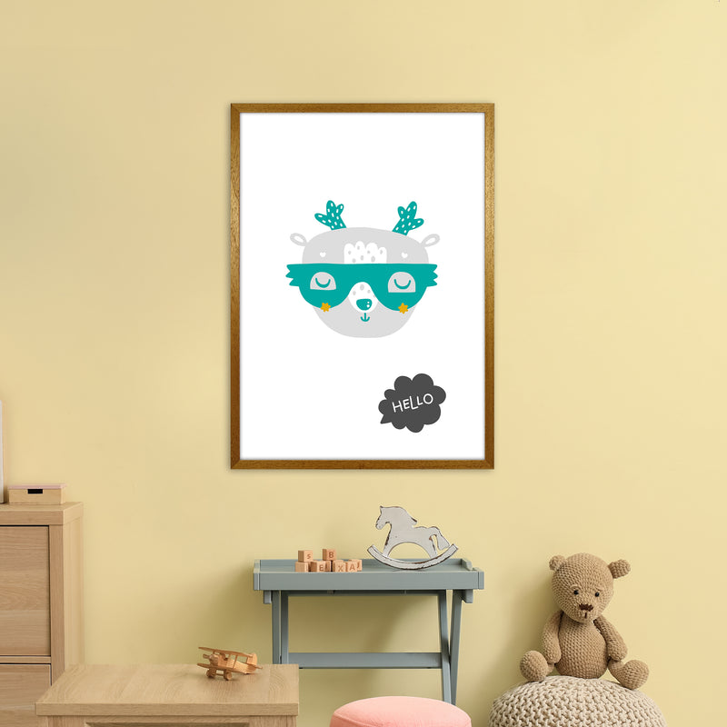 Hello Animal Teal Super Scandi  Art Print by Pixy Paper A1 Print Only