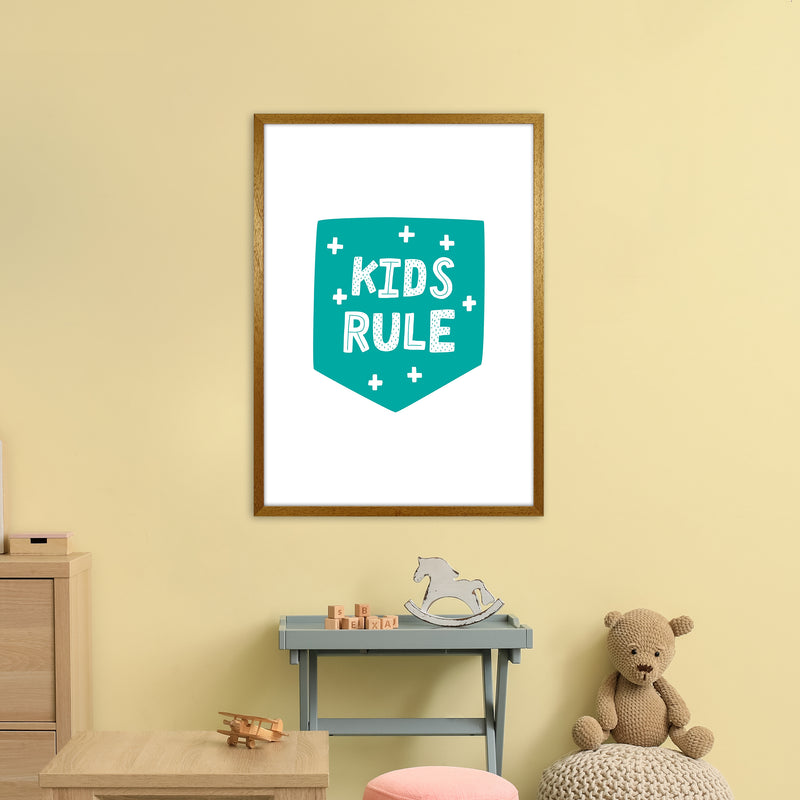 Kids Rule Teal Super Scandi  Art Print by Pixy Paper A1 Print Only
