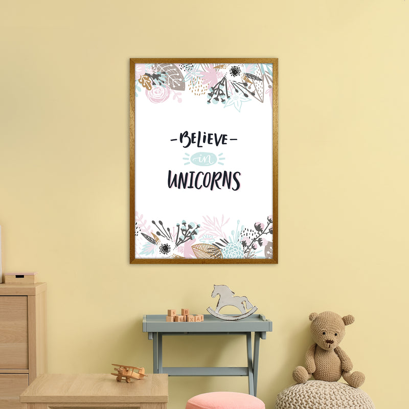 Believe In Unicorns Floral  Art Print by Pixy Paper A1 Print Only