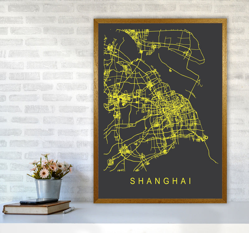 Shanghai Map Neon Art Print by Pixy Paper A1 Print Only