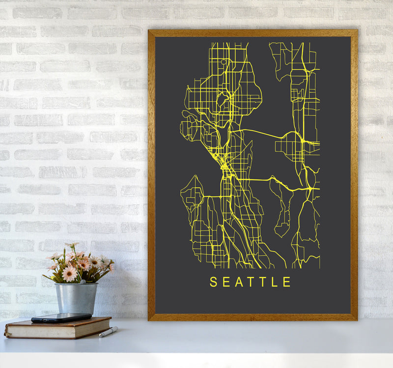 Seattle Map Neon Art Print by Pixy Paper A1 Print Only
