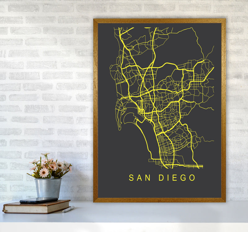 San Diego Map Neon Art Print by Pixy Paper A1 Print Only