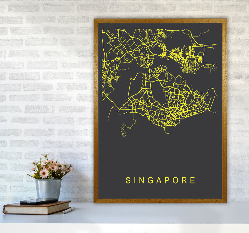 Singapore Map Neon Art Print by Pixy Paper A1 Print Only