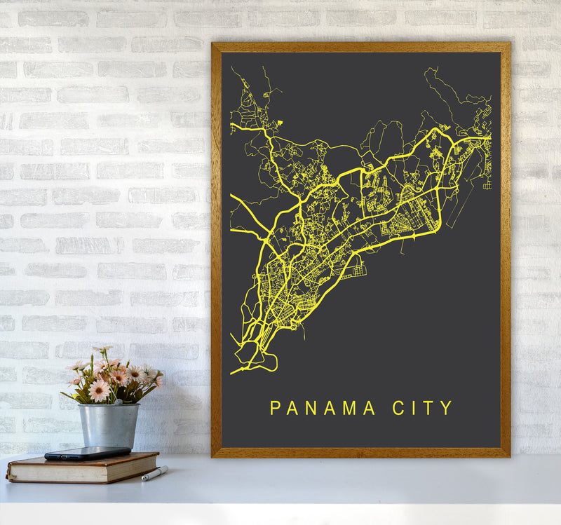 Panama City Map Neon Art Print by Pixy Paper A1 Print Only