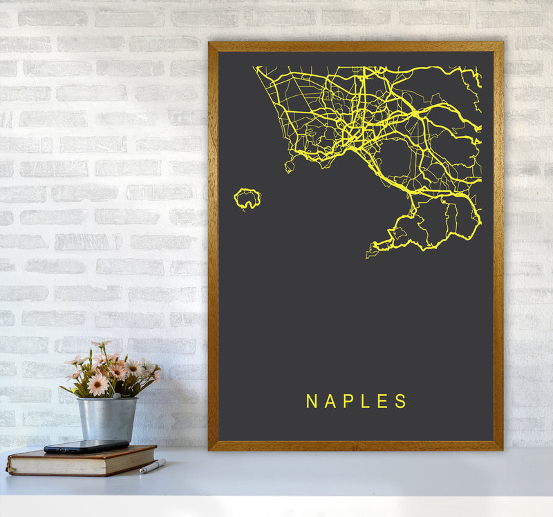 Naples Map Neon Art Print by Pixy Paper A1 Print Only