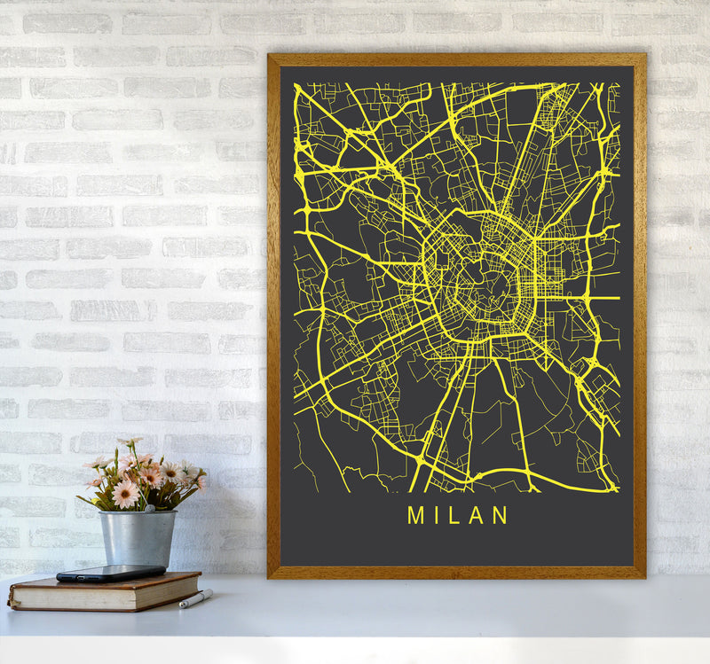 Milan Map Neon Art Print by Pixy Paper A1 Print Only