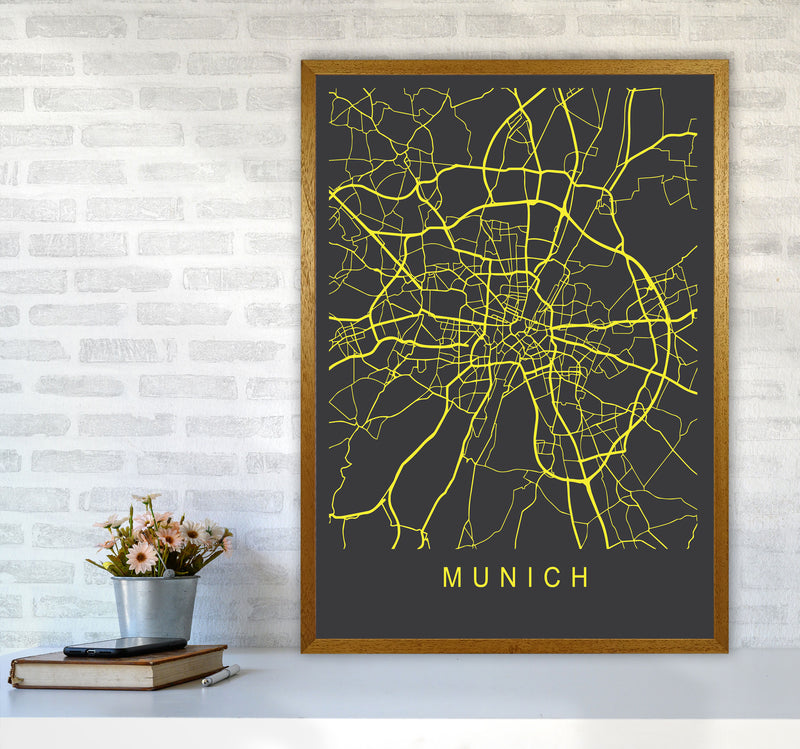 Munich Map Neon Art Print by Pixy Paper A1 Print Only