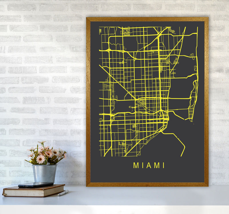 Miami Map Neon Art Print by Pixy Paper A1 Print Only