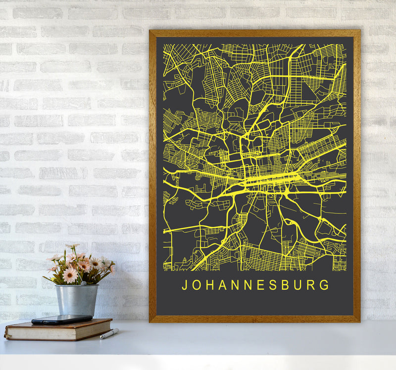 Johannesburg Map Neon Art Print by Pixy Paper A1 Print Only