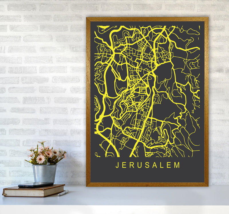 Jerusalem Map Neon Art Print by Pixy Paper A1 Print Only