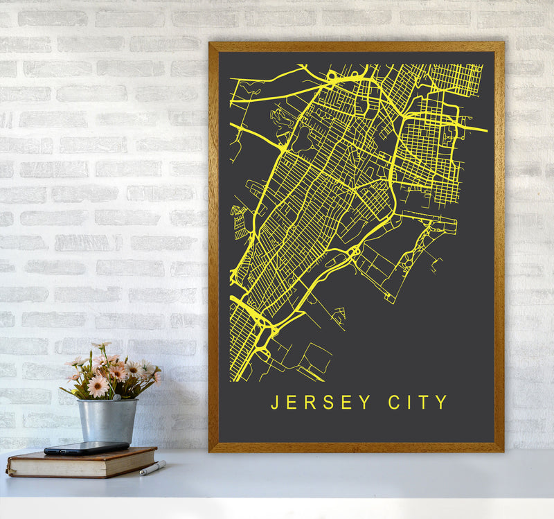 Jersey Map Neon Art Print by Pixy Paper A1 Print Only