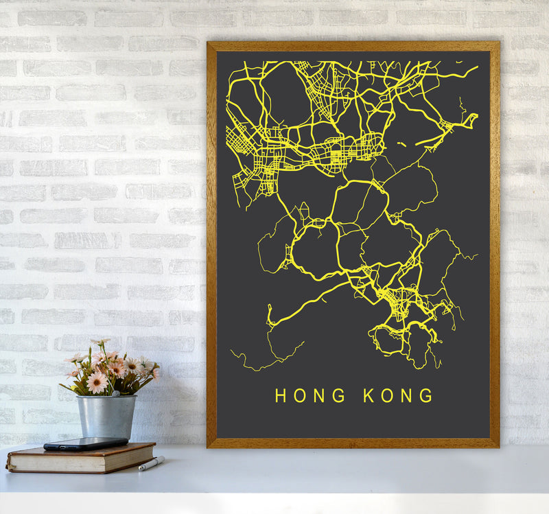 Hong Kong Map Neon Art Print by Pixy Paper A1 Print Only