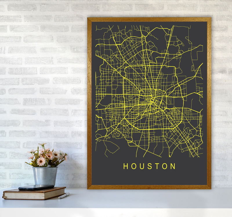 Houston Map Neon Art Print by Pixy Paper A1 Print Only