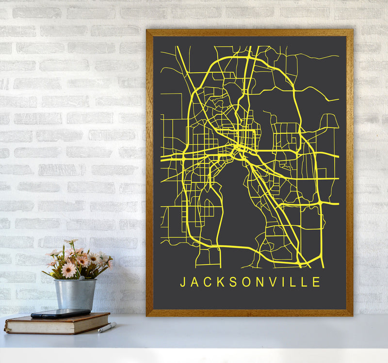 Jacksonville Map Neon Art Print by Pixy Paper A1 Print Only