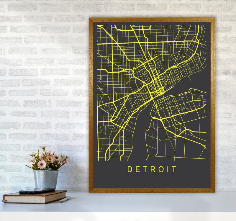 Detroit Map Neon Art Print by Pixy Paper A1 Print Only