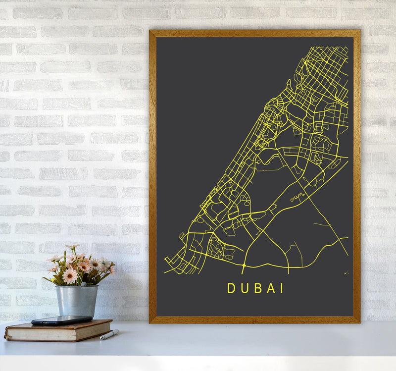 Dubai Map Neon Art Print by Pixy Paper A1 Print Only