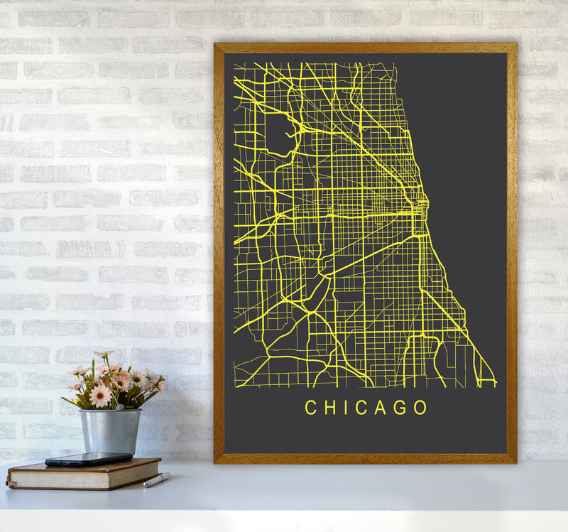 Chicago Map Neon Art Print by Pixy Paper A1 Print Only