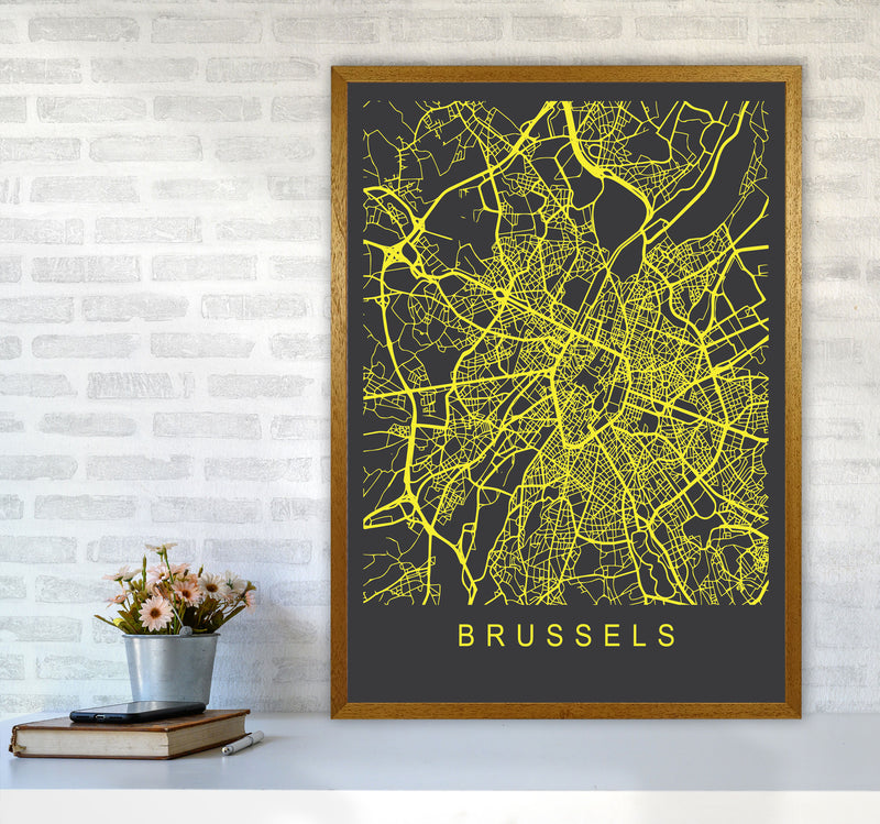 Brussels Map Neon Art Print by Pixy Paper A1 Print Only