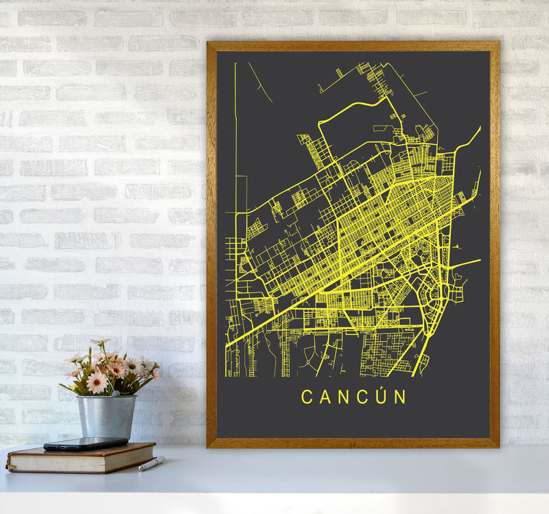 Cancun Map Neon Art Print by Pixy Paper A1 Print Only