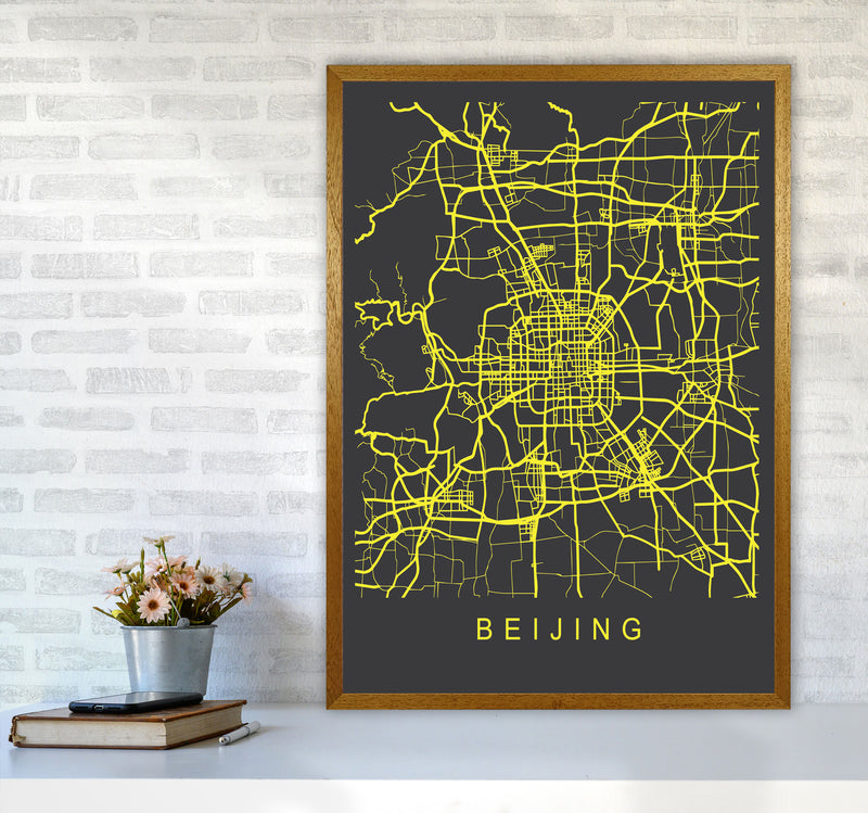 Beijing Map Neon Art Print by Pixy Paper A1 Print Only