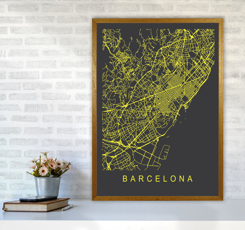 Barcelona Map Neon Art Print by Pixy Paper A1 Print Only