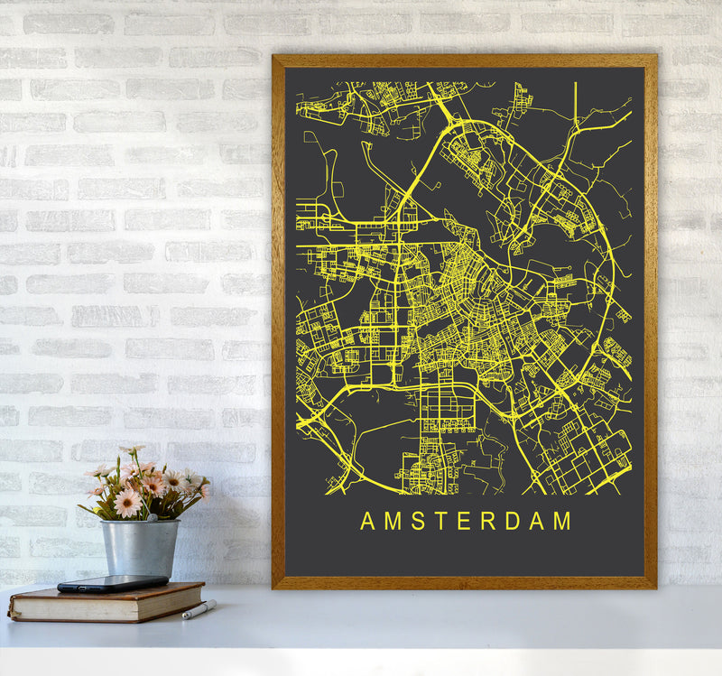 Amsterdam Map Neon Art Print by Pixy Paper A1 Print Only