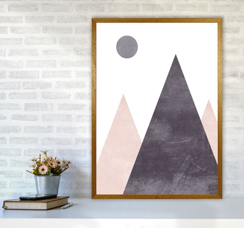 Mountains and moon pink cotton Art Print by Pixy Paper A1 Print Only