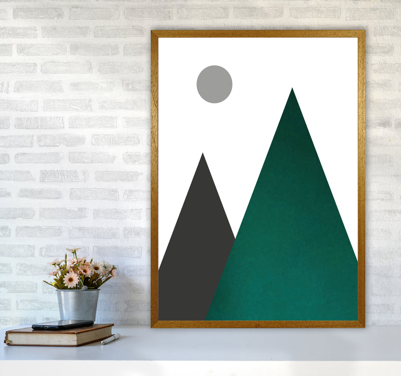 Mountains and moon emerald Art Print by Pixy Paper A1 Print Only