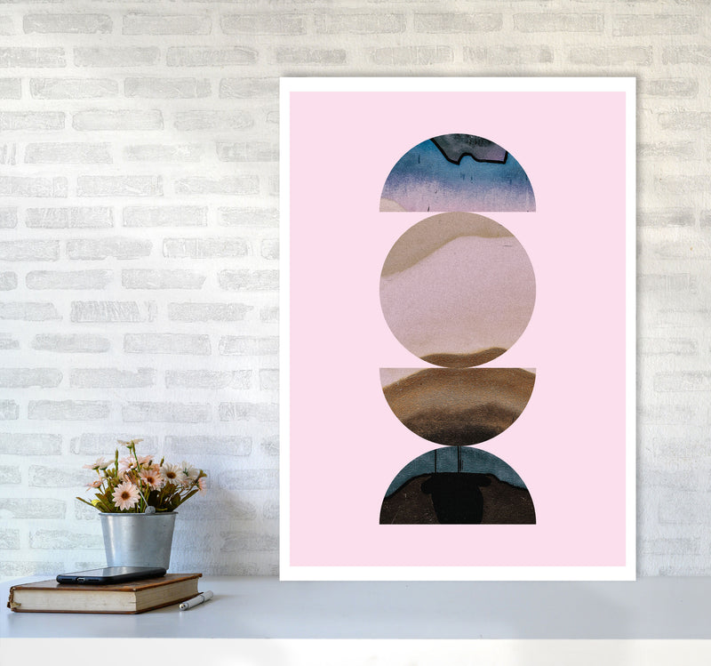 Abstract Circles Pink Background Modern Print A1 Black Frame