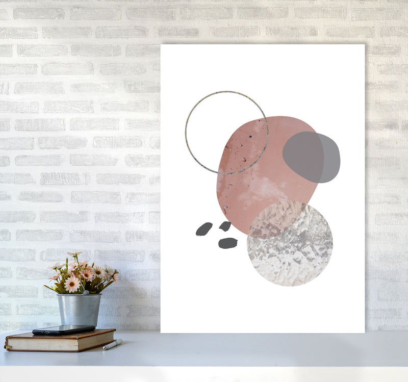 Peach, Sand And Glass Abstract Shapes Modern Print A1 Black Frame