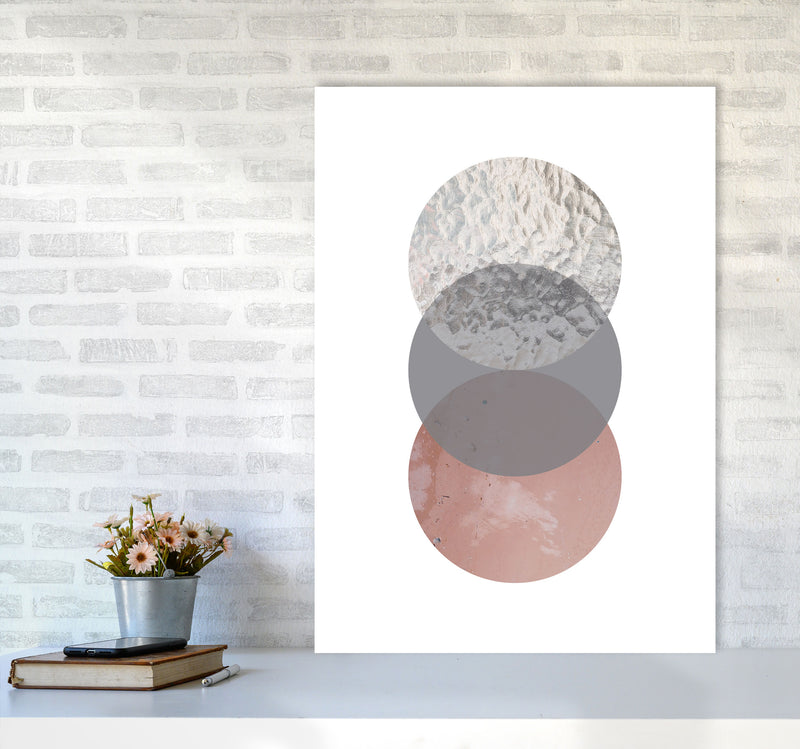 Peach, Sand And Glass Abstract Circles Modern Print A1 Black Frame