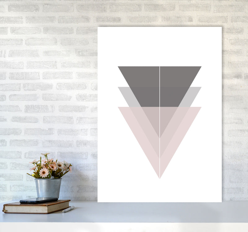 Black, Grey and Pink Abstract Triangles Modern Print A1 Black Frame