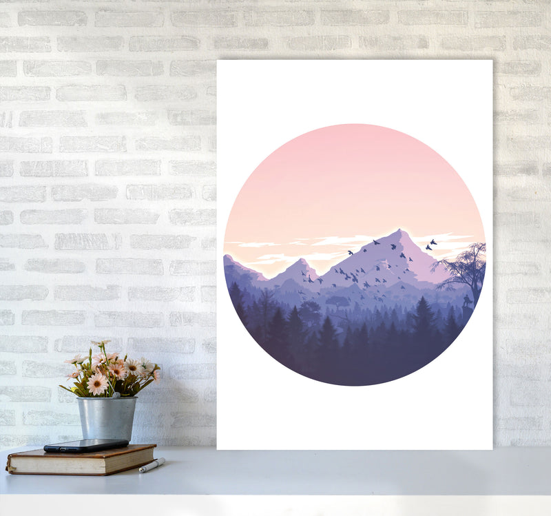 Pink Mountains Circle Abstract Modern Print A1 Black Frame