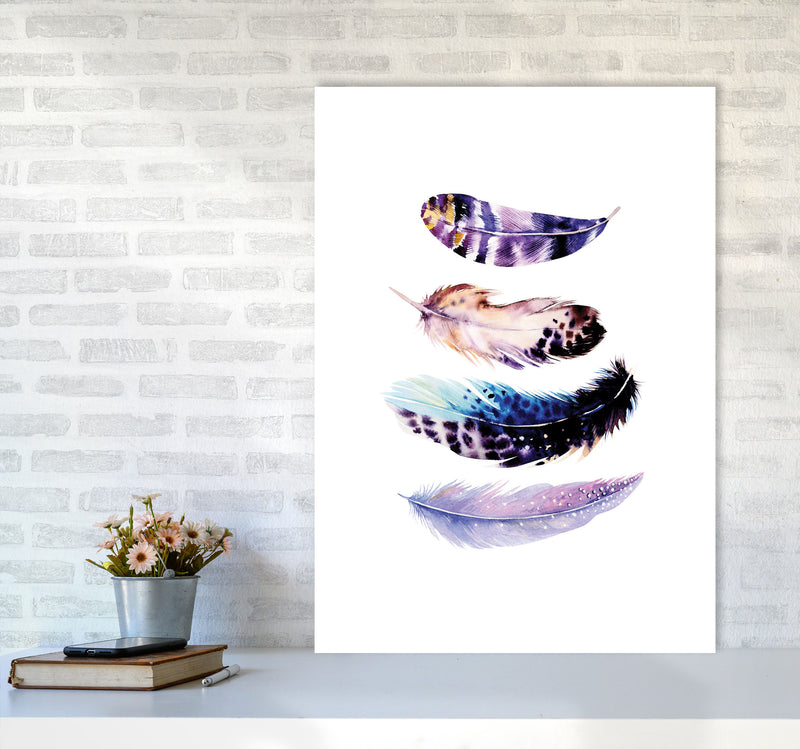 Purple Bird Feathers Abstract Modern Print A1 Black Frame