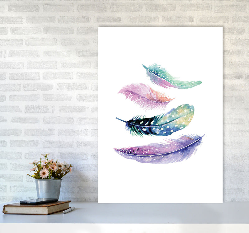 Turquoise And Purple Bird Feathers Abstract Modern Print A1 Black Frame